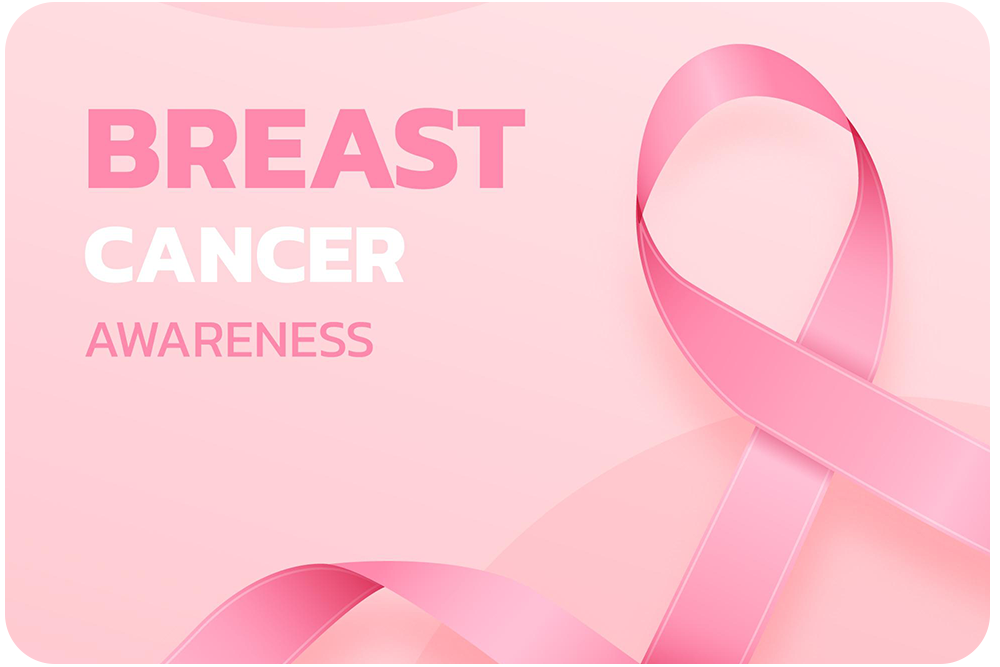 Image of a pink ribbon with the words Breast Cancer Awareness Month
